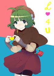  akizuki_ryou antenna_hair bag black_legwear black_pantyhose blush boots boy child coat crossdressinging green_eyes green_hair hat heart highres idolmaster idolmaster_dearly_stars male mojamoja pantyhose purse short_hair shota sleeves_past_wrists smile solo sweatdrop trap 