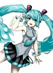  aqua_eyes aqua_hair armpits bracelet hatsune_miku headset highres jewelry long_hair necktie open_mouth simple_background skirt solo twintails very_long_hair vocaloid 