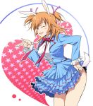  animal_ears blue_eyes brown_hair bunny_ears charlotte_e_yeager cosplay hair_ribbon houjou_hibiki houjou_hibiki_(cosplay) koshimizu_ami panties precure ribbon school_uniform seiyuu_connection seiyuu_joke skirt solo strike_witches suite_precure two_side_up underwear wink 