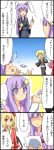  animal_ears blonde_hair bow braid bunny_ears comic cup flandre_scarlet gem highres japanese_clothes kirisame_marisa moon naze paper patchouli_knowledge plate ponytail purple_eyes purple_hair red_eyes reisen_udongein_inaba touhou translated translation_request violet_eyes wings yellow_eyes 