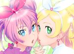  bow cheek-to-cheek cheek_to_cheek cure_melody cure_rhythm hair_bow houjou_hibiki magical_girl minamino_kanade multiple_girls precure suite_precure ueyama_michirou yuri 