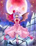  blue_hair cross hat highres moon red_eyes remilia_scarlet solo touhou wings zzz36951 