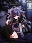  black_thighhighs cao_cao chinese_clothes crost crown dong_zhuo hands highres lantern nail_polish paper_lantern purple_eyes purple_hair sangokushi_taisen short_hair sitting thigh-highs thighhighs thighs touhaku violet_eyes 