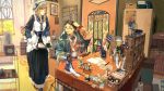  birdcage blue_eyes bonnet bottle brown_hair cage cake clipboard closed_eyes desk doll eyes_closed flower food glasses gloves inkwell kaisen maid maid_headdress original pen quill room stained_glass tray umbrella white_gloves 