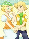  bell_(pokemon) blonde_hair couple green_eyes holding_hands jun_(pokemon) pokemon pokemon_(anime) pokemon_(game) short_hair yellow_eyes 