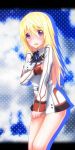  charlotte_dunois covering covering_breasts embarrassed highres infinite_stratos koumo purple_eyes skirt skirt_tug uniform violet_eyes wavy_mouth 