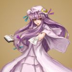  blush book crescent hat long_hair lowres patchouli_knowledge purple_eyes purple_hair sasaae_(artist) solo touhou violet_eyes 