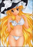  bikini blonde_hair hat kirisame_marisa long_hair marker_(medium) pastel_(medium) red_eyes solo swimsuit touhou traditional_media very_long_hair witch witch_hat yadokari_genpachirou 