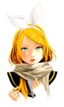  blonde_hair green_eyes hair_ornament hairband hairclip kagamine_rin ocaca_(chocolate-hopper) portrait realistic scarf short_hair vocaloid 