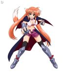  arf armor blue_eyes breasts cleavage cleavage_cutout fingerless_gloves gloves lyrical_nanoha mahou_shoujo_lyrical_nanoha mahou_shoujo_lyrical_nanoha_a&#039;s mahou_shoujo_lyrical_nanoha_a&#039;s_portable:_the_battle_of_aces mahou_shoujo_lyrical_nanoha_a's mahou_shoujo_lyrical_nanoha_a's_portable:_the_battle_of_aces midriff navel official_art open_fly tail thighhighs unzipped 