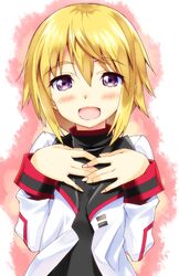  :d charlotte_dunois infinite_stratos open_mouth purple_eyes shinozuka_atsuto smile solo violet_eyes 