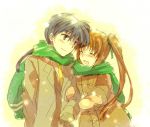  1girl chrono_harlaown couple scarf takamachi_nanoha takana triangle_heart_3 twintails winter_clothes 