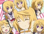  angry bad_id blonde_hair blush charlotte_dunois closed_eyes embarrassed expressions infinite_stratos long_hair open_mouth purple_eyes reverse_(artist) school_uniform short_hair smile track_jacket v_arms violet_eyes 