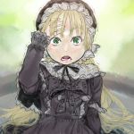  blonde_hair forehead gosick kishizuka_kenji lolita_fashion looking_at_viewer open_mouth solo surprised touching victorica_de_blois victorique_de_broix 