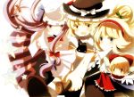  :d alice_margatroid broom broom_riding doll girl_sandwich hat holding hug kirisame_marisa kmkr lance multiple_girls open_mouth patchouli_knowledge polearm shanghai shanghai_doll smile star touhou weapon |_| 