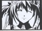  closed_eyes eyes_closed hair_ribbon highres long_hair maid maid_headdress monochrome queen&#039;s_blade queen's_blade ribbon smile solo twintails 