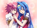  2girls aino_heart arcana_heart blue_hair kazuoki multiple_girls mutual_yuri necktie pink_hair ribbon school_uniform tears tsuzura_saki yuri 