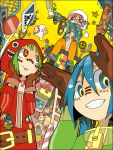  aqua_hair bandaid baseball_bat belt colorful gloves goggles green_eyes green_hair gumi hatsune_miku higashi_(azm) hoodie matryoshka_(vocaloid) multicolored_eyes multiple_girls orange_legwear orange_pantyhose panda_hero_(vocaloid) pantyhose pink_hair red_eyes short_hair songover tegaki vocaloid yellow_eyes 