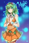  belt goggles green_eyes green_hair gumi headphones leg_garter midriff navel night_sky short_hair skirt solo stars vocaloid wing_collar wrist_cuffs 