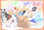  :d animal_ears black_hair blonde_hair blue_hair bow brown_hair bunny_ears cat_ears cat_tail chen child_drawing cirno daiyousei fang fox_ears fox_tail hair_bow hair_ribbon highres hug inaba_tewi multiple_girls multiple_tails no_hat no_headwear okachi open_mouth ribbon rumia short_hair sketch smile tail touhou wings yakumo_ran youkai 