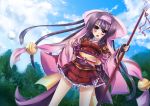  bell blush bow hair_bow hairband highres long_hair original polearm solo tomcho traditional_clothes weapon 