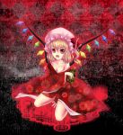  artist_request bare_shoulders blonde_hair breasts cleavage flandre_scarlet japanese_clothes kimono magic_circle mizutsuki_rei off_shoulder open_mouth red_eyes sitting slit_pupils solo the_embodiment_of_scarlet_devil touhou wariza wings 