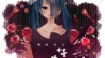 bad_id blue_eyes blue_hair flower hand_on_chest hand_on_own_chest hand_to_chest hatsune_miku itamidome jewelry mask nail_polish red_rose rose single_earring sleeves_past_wrists smile solo translated translation_request twintails vocaloid 