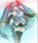  aqua_eyes aqua_hair armpits detached_sleeves hatsune_miku headphones headset kouun long_hair necktie open_mouth outstretched_arms skirt solo spread_arms thigh-highs thighhighs twintails very_long_hair vocaloid 