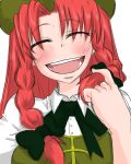  bakuya bow braid bust closed_eyes face grin hair_bow happy hat hong_meiling red_hair redhead smile solo touhou twin_braids 