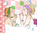  bath bathing blowing_bubbles bubble bubble_bath bubble_blowing curtains hair_up hairband kurage macross macross_frontier multiple_girls ranka_lee sheryl_nome shower_curtain 