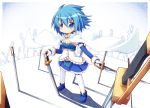  blue_eyes blue_hair cape field_of_blades gloves mahou_shoujo_madoka_magica miki_sayaka planted_sword planted_weapon reku short_hair skirt solo sword thighhighs weapon 