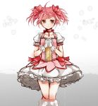  bad_id bow choker gloves hair_bow hands_clasped hatsuko jewelry kaname_madoka kneehighs mahou_shoujo_madoka_magica pendant pink_eyes pink_hair puffy_sleeves short_hair short_twintails skirt solo tears twintails 