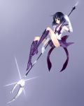  black_hair bob_cut boots cross-laced_footwear elbow_gloves glaive gloves hachimaru_(ediciusa) highres knee_boots lace-up_boots long_legs magical_girl over_shoulder polearm purple_eyes sailor_saturn sailor_senshi short_hair silence_glaive staff tiara tomoe_hotaru violet_eyes weapon weapon_over_shoulder 