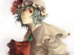  ascot blue_hair brooch bust hat jewelry red_eyes remilia_scarlet short_hair solo touhou vitaminlemon 