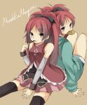  dual_persona food long_hair mahou_shoujo_madoka_magica pocky ponytail red_eyes red_hair redhead sakura_kyouko taiyaki thigh-highs thighhighs wagashi 