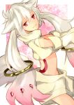  animal_ears bad_id detached_sleeves ichinose777 kyubey kyuubee light_smile mahou_shoujo_madoka_magica male midriff navel personification pink_eyes smile solo white_hair 