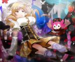  beret blonde_hair boots breasts charlotte_(madoka_magica) detached_sleeves drill_hair fingerless_gloves food fruit g-tea gloves hat large_breasts magical_girl mahou_shoujo_madoka_magica pleated_skirt puffy_sleeves skirt strawberry thigh-highs thighhighs tomoe_mami witch's_labyrinth yellow_eyes zettai_ryouiki 