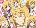 ^_^ angry blonde_hair blush charlotte_dunois closed_eyes embarrassed expressions eyes_closed infinite_stratos open_mouth purple_eyes reverse_(artist) school_uniform short_hair smile v_arms violet_eyes 