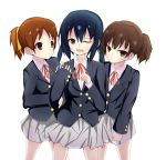  black_hair brown_eyes brown_hair hirasawa_ui k-on! long_hair multiple_girls nakano_azusa ponytail school_uniform shei short_hair suzuki_jun twintails 