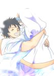  black_hair blue_hair carrying hug index kamijou_touma long_hair nun robe smile to_aru_majutsu_no_index 