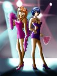  2girls ayanami_rei bare_shoulders blue_eyes blue_hair boa dress evangelion:_2.0_you_can_(not)_advance fan feather_boa feather_fan high_heels legs long_hair multiple_girls nail_polish neon_genesis_evangelion night nightclub orange_hair rebuild_of_evangelion red_eyes shikinami_asuka_langley shoes short_hair soryu_asuka_langley souryuu_asuka_langley spotlight twintails winbay01 