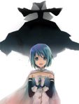  blue_eyes blue_hair bust cape gloves lowres mahou_shoujo_madoka_magica miki_sayaka open_mouth seal_(seal1102) short_hair smile solo soul_gem walpurgis_no_yoru_(madoka_magica) walpurgisnacht_(madoka_magica) white_gloves witch 