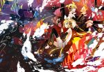  animal bad_id blonde_hair blue_eyes brother_and_sister detached_sleeves fish hair_ornament hair_ribbon hairclip headphones highres kagamine_len kagamine_len_(append) kagamine_rin kagamine_rin_(append) leg_warmers len_append nyki ribbon rin_append short_hair shorts siblings twins vocaloid vocaloid_append 