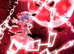  artist_request bat bat_wings blue_hair chain chains dress hat highres moon nunua outstretched_arms pink_dress red_eyes remilia_scarlet solo touhou vampire wings 