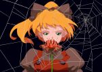  absurdres blonde_hair bow flower green_eyes hair_bow highres kurodani_yamame mtmy ponytail solo spider_lily spider_web touhou 