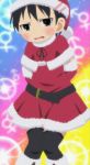  black_hair blush christmas crossdressinging embarrassed hat highres mitsudomoe santa_costume santa_hat satou_shin&#039;ya satou_shin'ya stitched thigh-highs thighhighs 