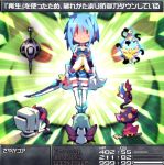  blue_hair blush_stickers c: cape charlotte_(madoka_magica) chrono_trigger dango_mushi gertrud_(madoka_magica) gloves grief_seed h.n.elly_(kirsten) kyubey madoka_runes mahou_shoujo_madoka_magica miki_sayaka parody runes short_hair skirt soul_gem sword thigh-highs thighhighs translated weapon 