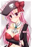  :&lt; ascot blush bow breast_hold breasts bustier captain_liliana cleavage colored_eyelashes frills hat hat_bow highres jolly_roger large_breasts lingerie long_hair long_sleeves midriff navel pink_eyes pink_hair pirate pirate_hat purple_eyes queen&#039;s_blade queen&#039;s_blade_rebellion queen's_blade queen's_blade_rebellion ribbon skull_and_crossbones skull_and_crossed_swords solo uminchu underwear very_long_hair 