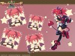 2009 bat_wings blush bracelet closed_eyes collar demon_girl disgaea earrings elbow_gloves etna eyes_closed gloves jewelry multiple_persona nippon_ichi official_art pointy_ears red_background red_eyes red_hair redhead tail thigh-highs thighhighs trinity_universe tsunako twintails wallpaper wings