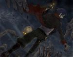  blood blue_eyes boots candle chain chains dutch_angle earrings from_behind gloves jewelry knife long_sleeves pants pixiv_fantasia pixiv_fantasia_4 red_eyes ririnra skeleton skull solo undead zombie 